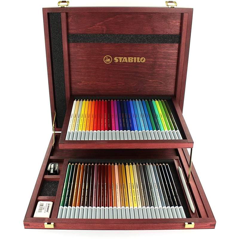 Set de peinture 220 pièces dans un coffret en bois avec feutres, crayons de  cire, pastels gras, crayons de couleur et aquarelle